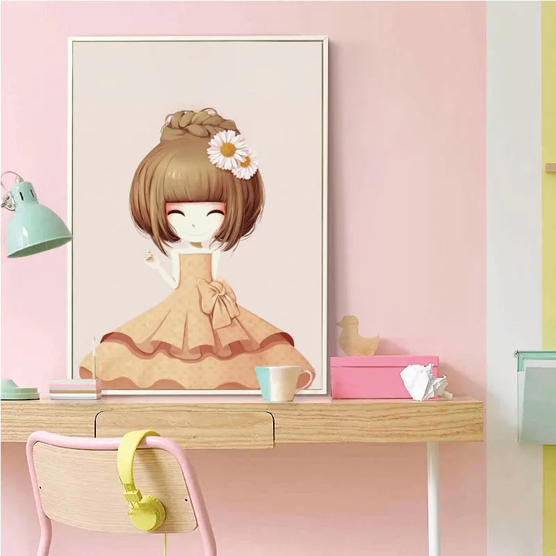 Canvas Painting for Girls Kids Kindgarten Cute Decorative Wall Pictures Living Room Garden Decoration Kitchen Pink Posters | Дом и сад
