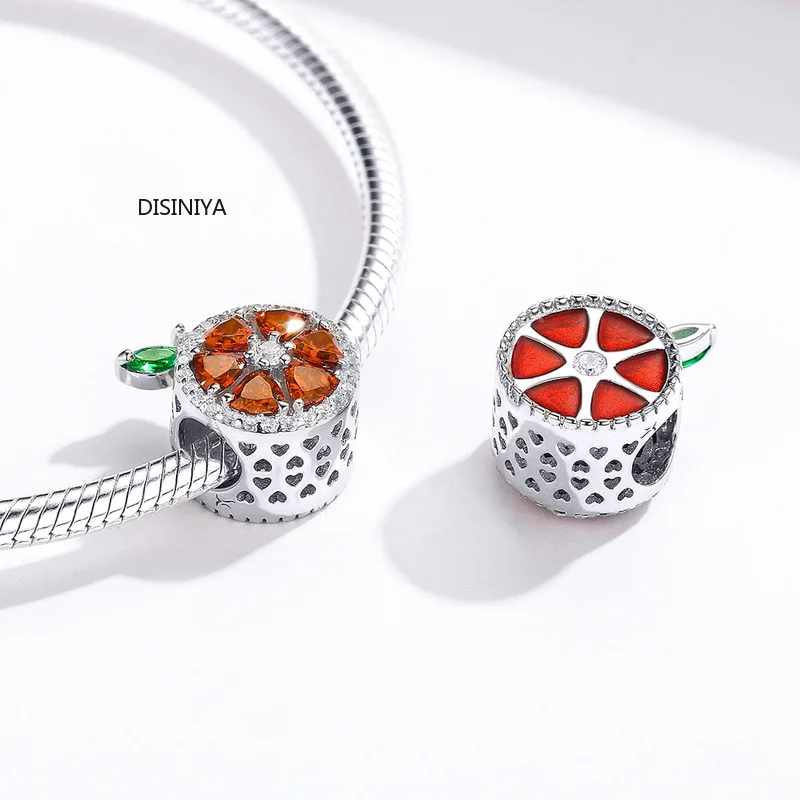Summer Red Grapefruit Round Beads for Women Jewelry Making AAA CZ 925 Sterling Silver Charm fit Bracelet ZSCC351277 | Украшения и