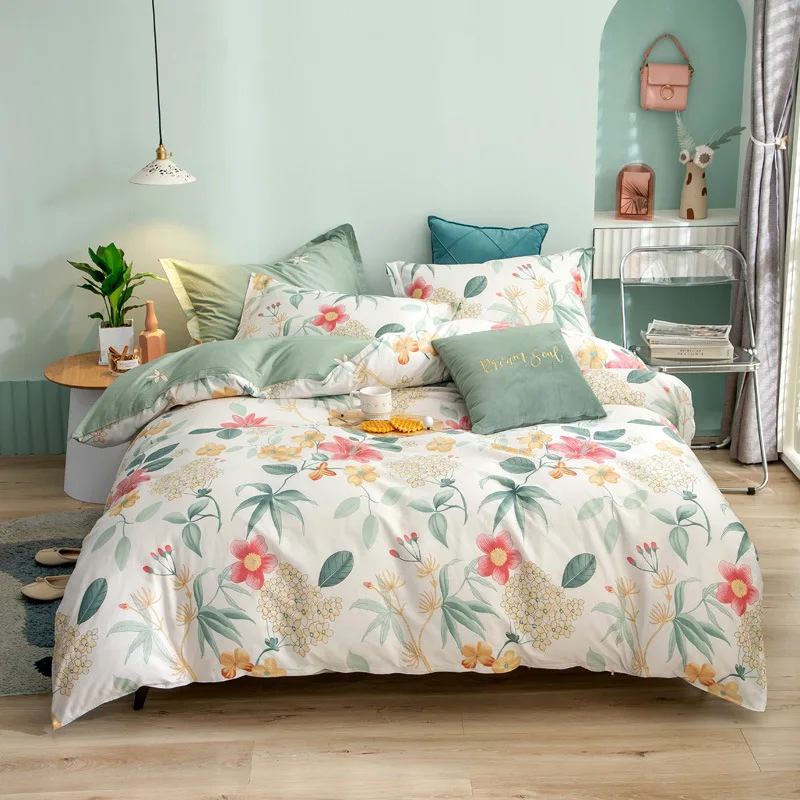 

Flower Bedding Set Fashion Double Design Skin-Friend Cotton Fabric Quilt Cover Sheet Pillowcases Enjoy Soft Night Oceania