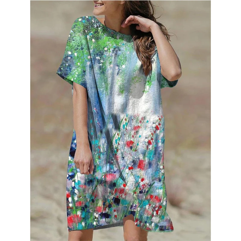 

Летние женские Новые, стильные, Лидер продаж юбка и рубашка для девочек в Цветочный принт для девочек; Пуловер с круглым вырезом с коротким р...