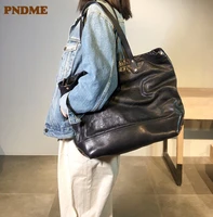 pndme fashion luxury natural genuine leather ladies large capacity tote bag casual work real cowhide women shoulder shopping bag
