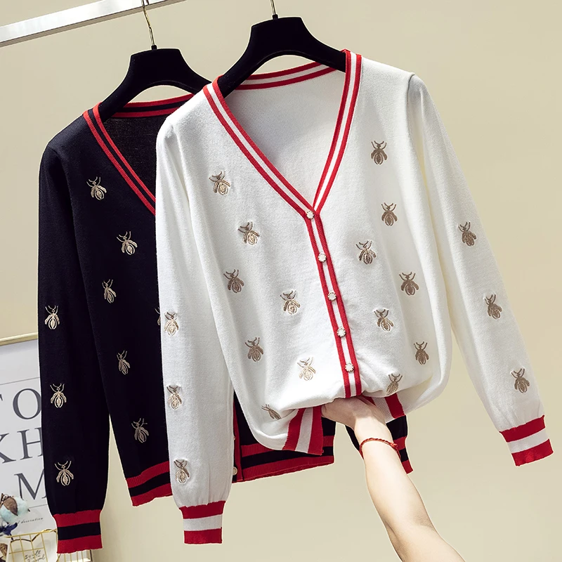 

New 2021 Korean Embroidery Knitted Sweater Harajuku Women Long Sleeve Buttons Ladies Sweater Elegant Female Tops Jacket Clothes
