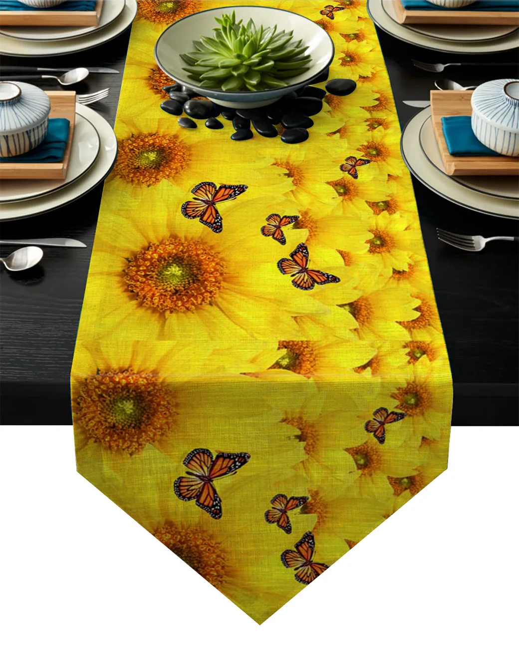 Подсолнух желтая бабочка цветок полевая настольная дорожка Настольная скатерть