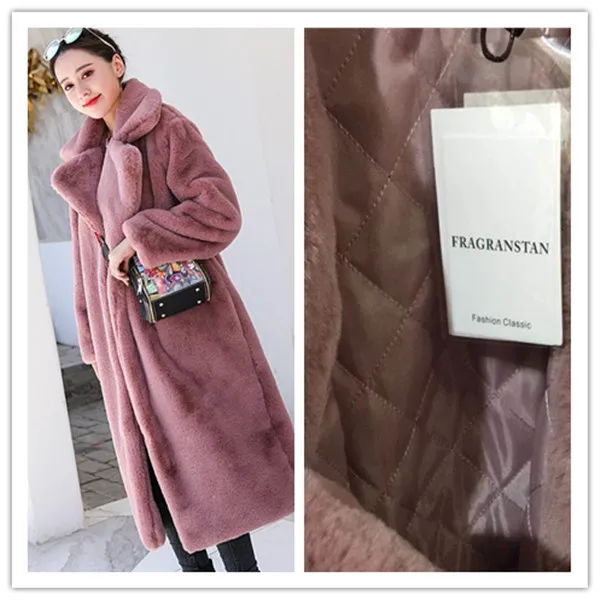 warm Leather powder Новинка, зимнее меховое пальто большого размера, женская модная куртка из искусственного меха с отложным воротником, свободное плотное теплое длинное пальто из искусственного меха для женщин 401 - Color: warm Leather powder