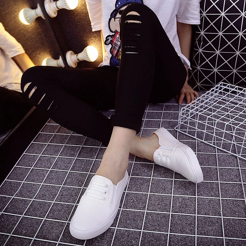 Rushiman202 spring women's shoes half slippers canvas shoes casual casual all-round couple's little white shoes lazy shoes 35-44