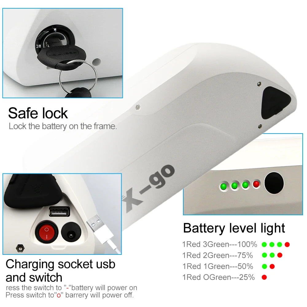 

X-go48V ebike Batttery 13AH 1000W SHARK Electric Bicycle E-bike Downtube Lithium Battery Pack 48v Battery Pack with 2A Charger
