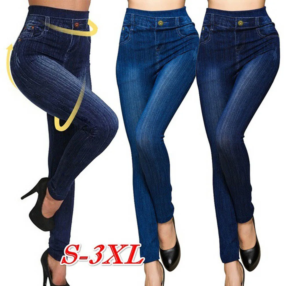 

Women's high waist abdomen leggings simple basic seamless cotton imitation denim leggings hollow sexy leggings leggin