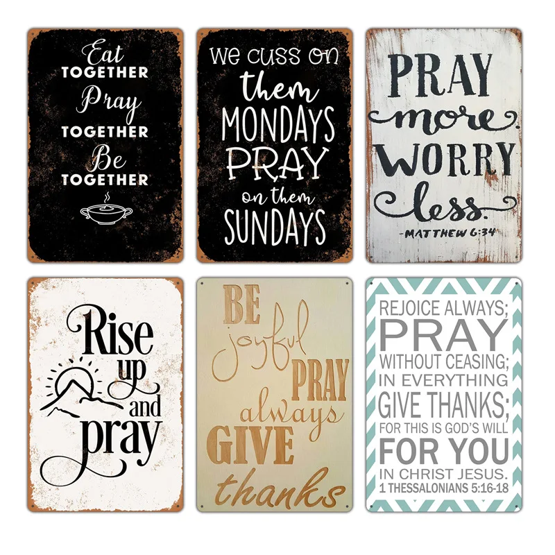 

Pray Tin Sign Retro Metal Plaques God Bless You For Living Room Home Decoration Plate Poster Hanging Wall Art Painting