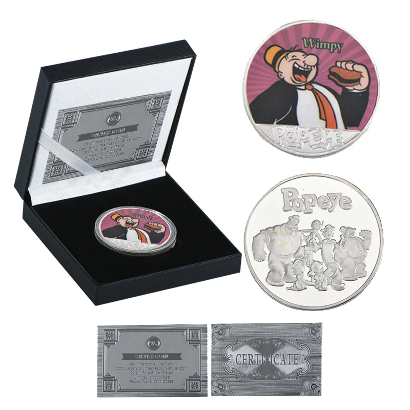 coin with box 2 WR Popeye Посеребренная металлическая копия монет мультяшный персонаж копия монеты коллекционные вещи Россия Подарки на день рождения сувениры - Цвет: coin with box 2