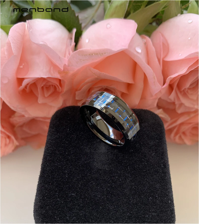 Черный Для мужчин женщин кольцо Вольфрам обручальное с черным + синий