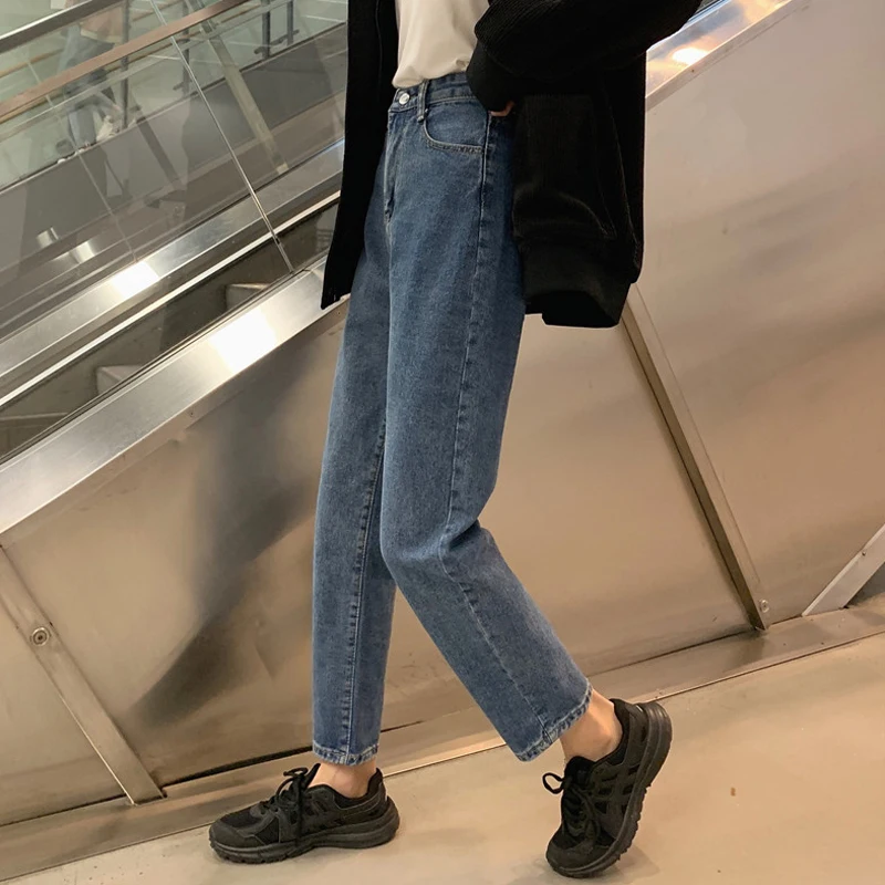 

High Waist Jeans Woman Streetwear Versatile Novelty Boyfriend Harem Pants Loose Womens Denim Trousers Black Fashion Simple Soft