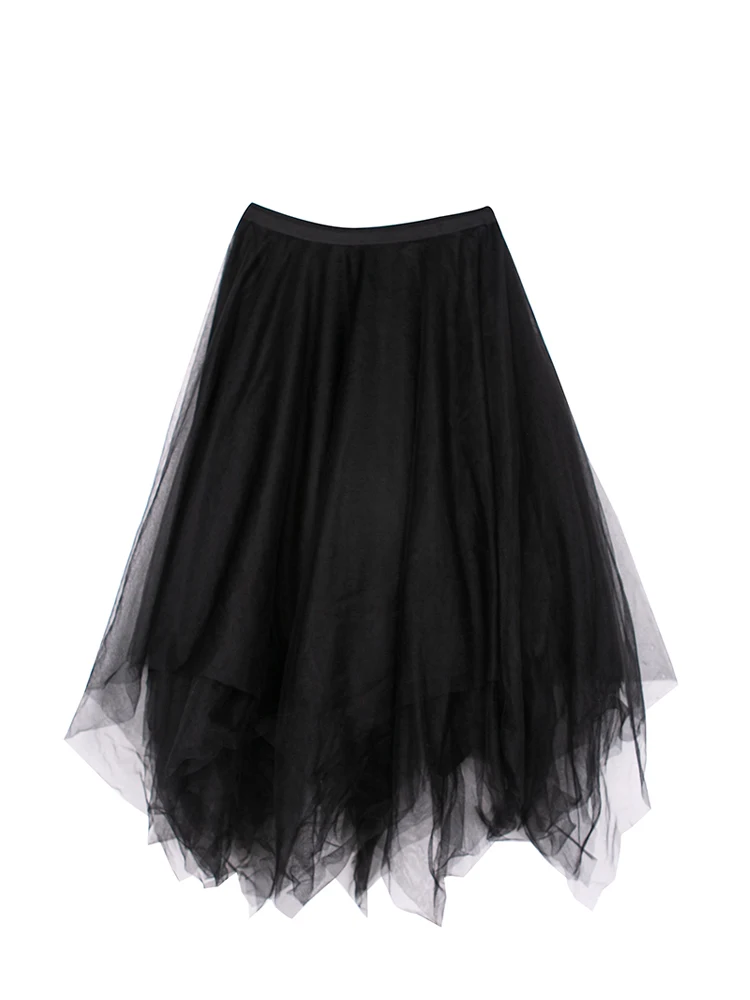 

UMI MAO Yamamoto Dark Black Mesh Long Maxi Skirt Female Thin Multi-layer Gauze Skirt Niche Irregular Tutu Skirt Trend