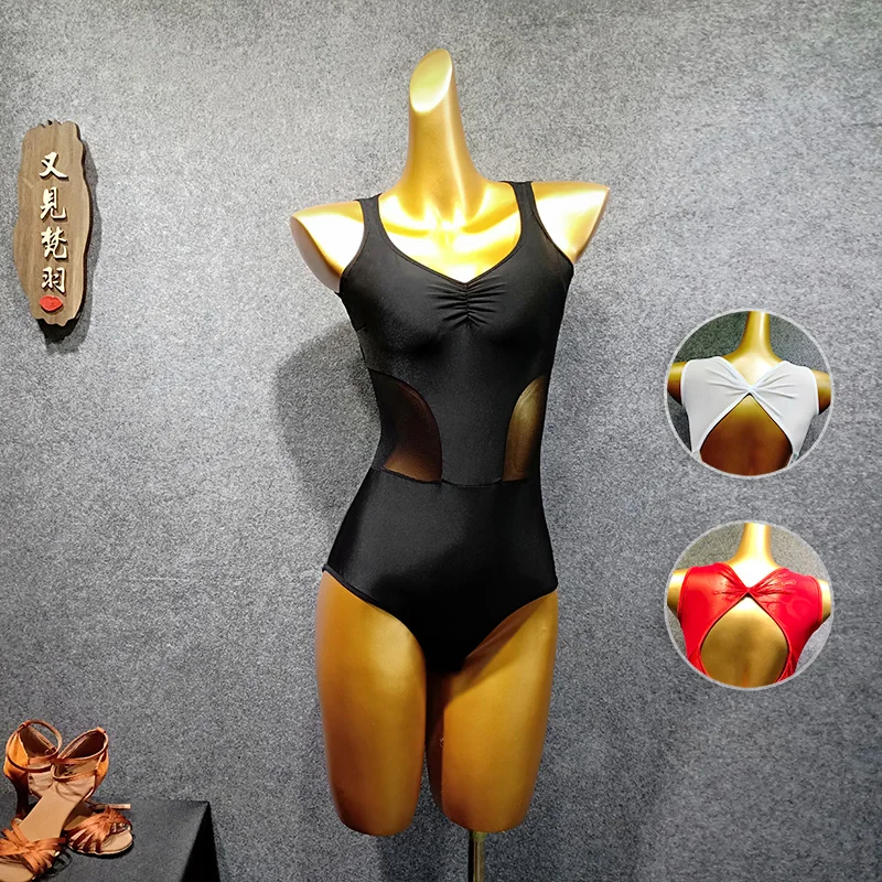 Женский комбинезон для латиноамериканских танцев черный купальник на липучке с