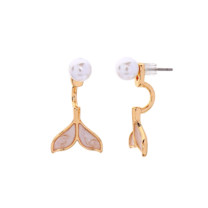 Океана Стиль изысканный кристалл эмаль рыбий хвост акриловые жемчужные серьги