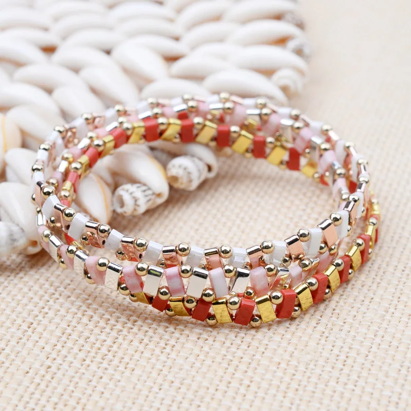 BOJIU Boho разноцветные Миюки Тила бусины браслеты для женщин летние пляжные