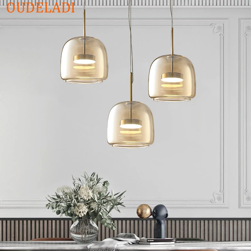 

Nordic прозрачное Янтарное стекло, Подвесная лампа, светодиодные подвесные светильники для столовой, кухни, ресторана, подвесной светильник