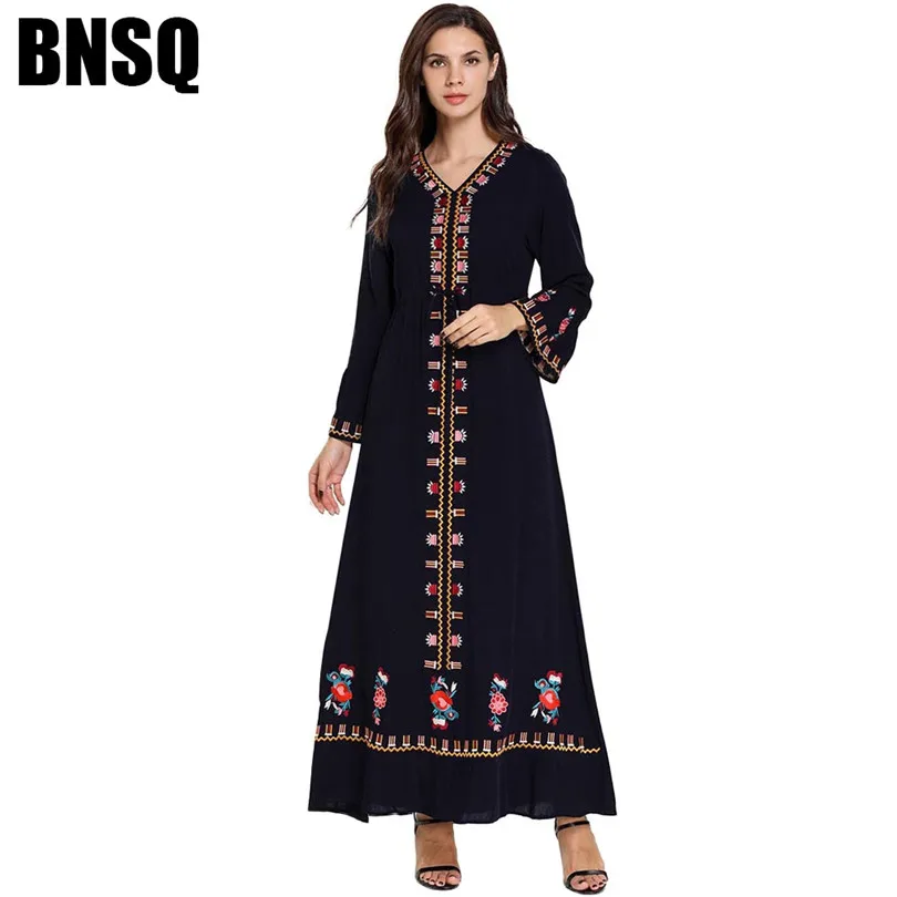 Женское платье размера плюс синее этническое вышитое Длинное Макси с v образным