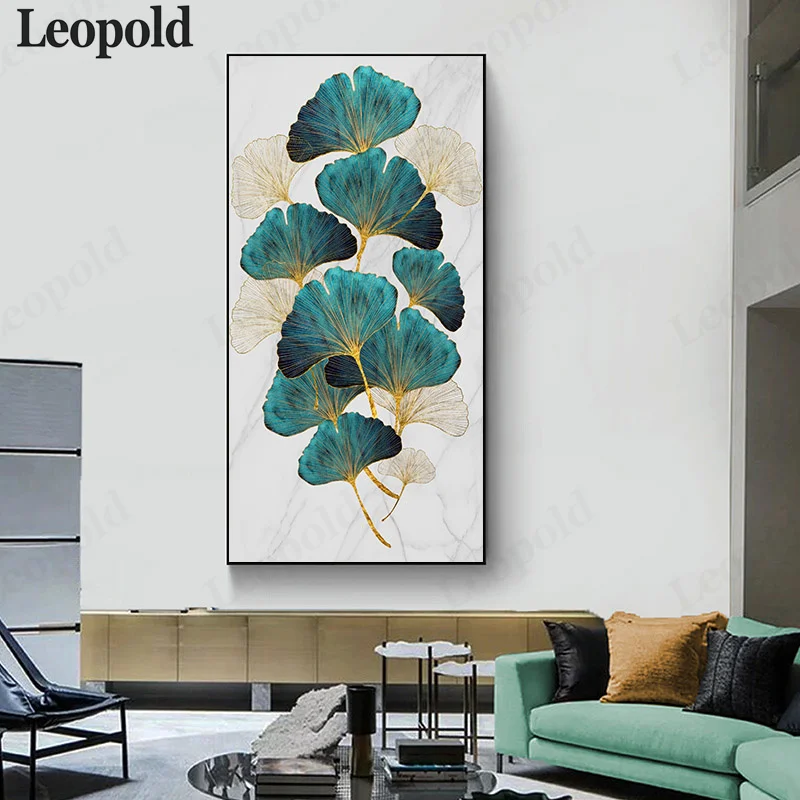 

Nordic Green Golden Plant Leaf Abstract Poster Wall Pictures for Living Room Canvas Spray Print Wall Art Painting