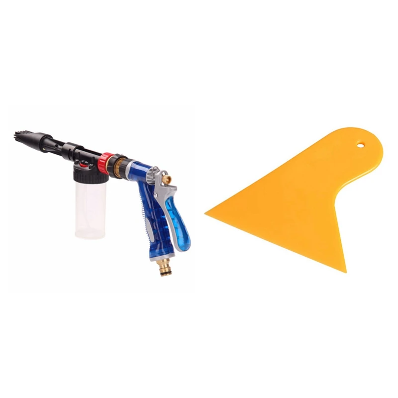 

Car Washer High Pressure Snow Foamer Water Gun & Plastic Yellow Auto Car Window Sticker Film Scraper Squeegee 10.5X9.5cm