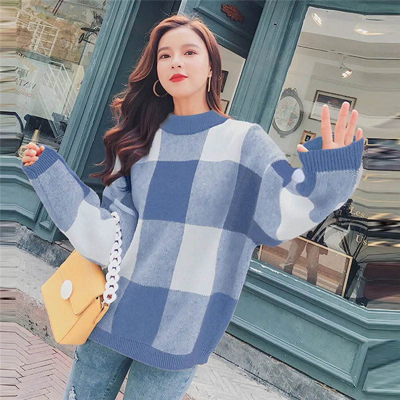Winter Black white Lattice Sweater 2019 Women New Fall Classic O-Neck Tops Womens Leisure Jumper Knitted Pullovers #40 | Женская одежда