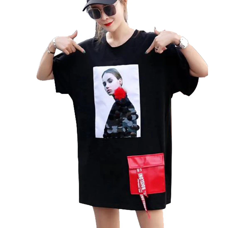 Женская футболка с принтом персонажа QING MO свободная коротким рукавом и блестками