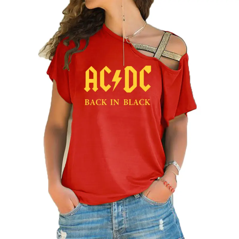 15 Группа ACDC футболка в стиле рок женские ACDC с буквенным принтом футболки хип хоп Рэп музыка асимметричное, с короткими рукавами Skew Крест повязки топы тройник - Цвет: 15
