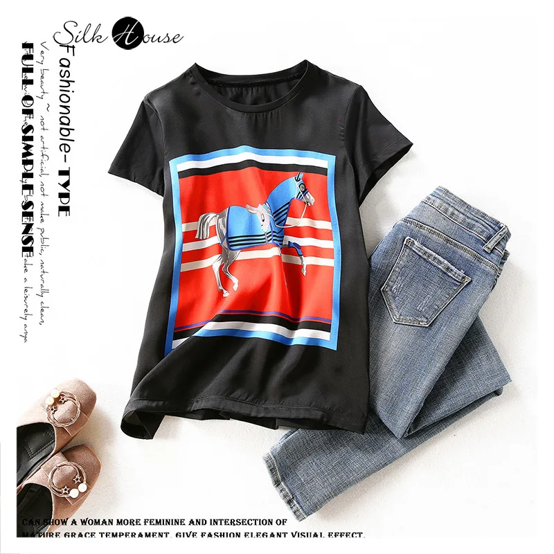 Новинка лета 2020 Модная шелковая рубашка с принтом Женская универсальная