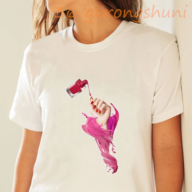 

Женская футболка с 3d-рисунком ногтей, Модные Цветные футболки с милым принтом, женская футболка, женская одежда, футболка