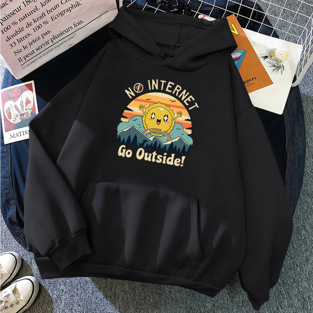

Women Hoodie The Sun Is Happy Off Work Print Sweater Woman Casual Oversized Tops Winter Fleece Harajuku Funny Lady Sweatshirts