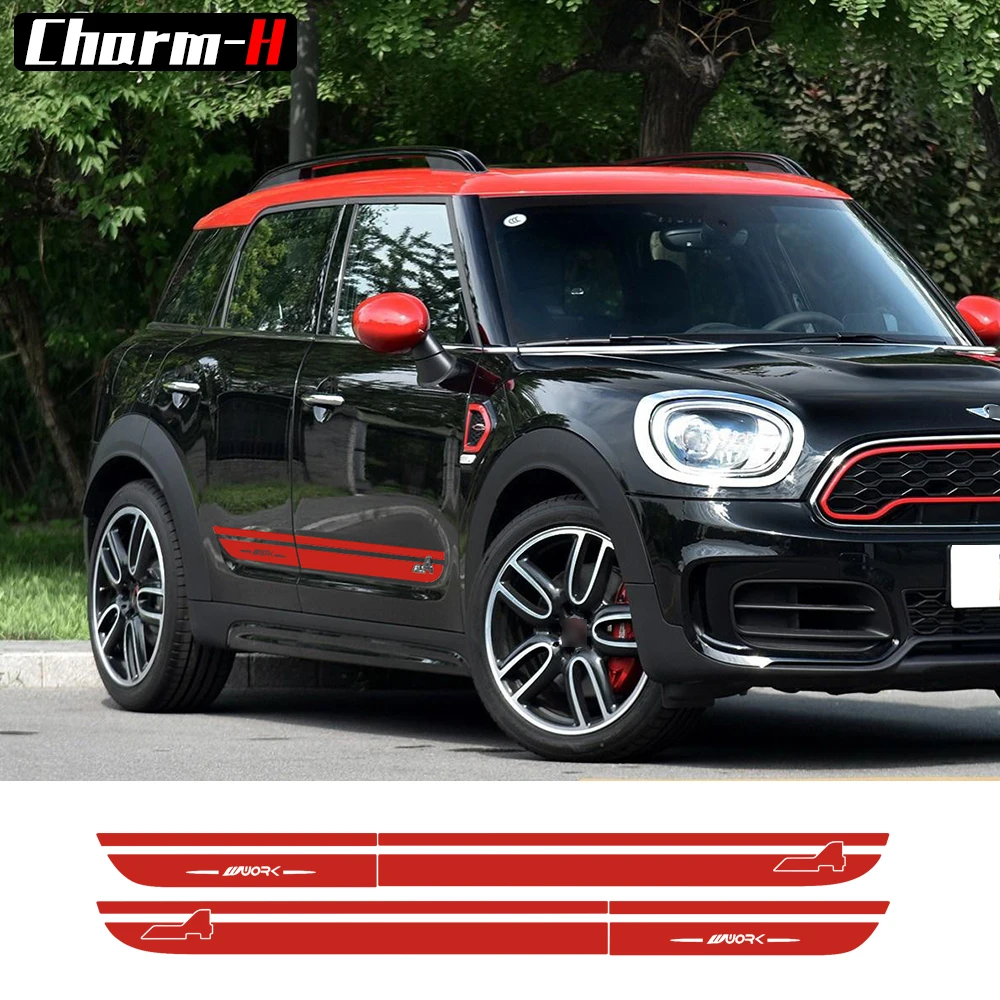 

Наклейки на юбку с боковыми полосками, 2 шт., наклейка на боковые полосы, JCW Work Graphic All4, наклейки для MINI Cooper S Countryman F60 2017-gift