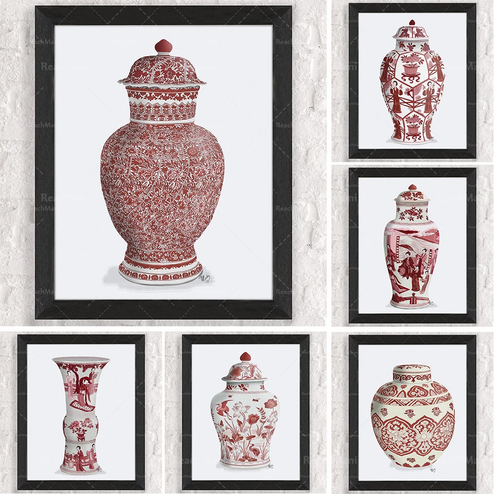 

Ginger jar art, Cherry blossom print, Red and white china, Chinoiserie vase, Oriental ginger jar, Chinese home decor, Ming porce