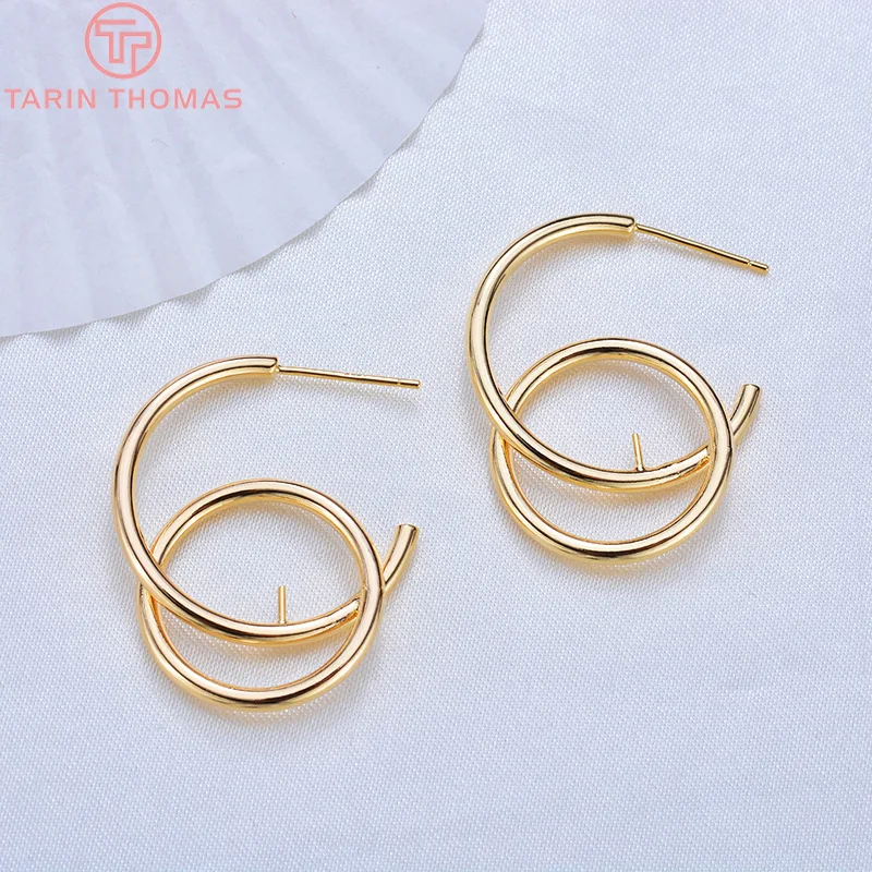 Круглые серьги-гвоздики из латуни 24 К 6 шт. 30 мм | Украшения и аксессуары