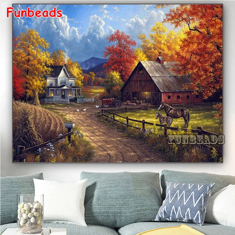 

Full Square Drill Diamond Embroidery Countryside Road 5D DIY Diamond Painting Farm House Cross Stitch Rhinestone Mosaic GG6369