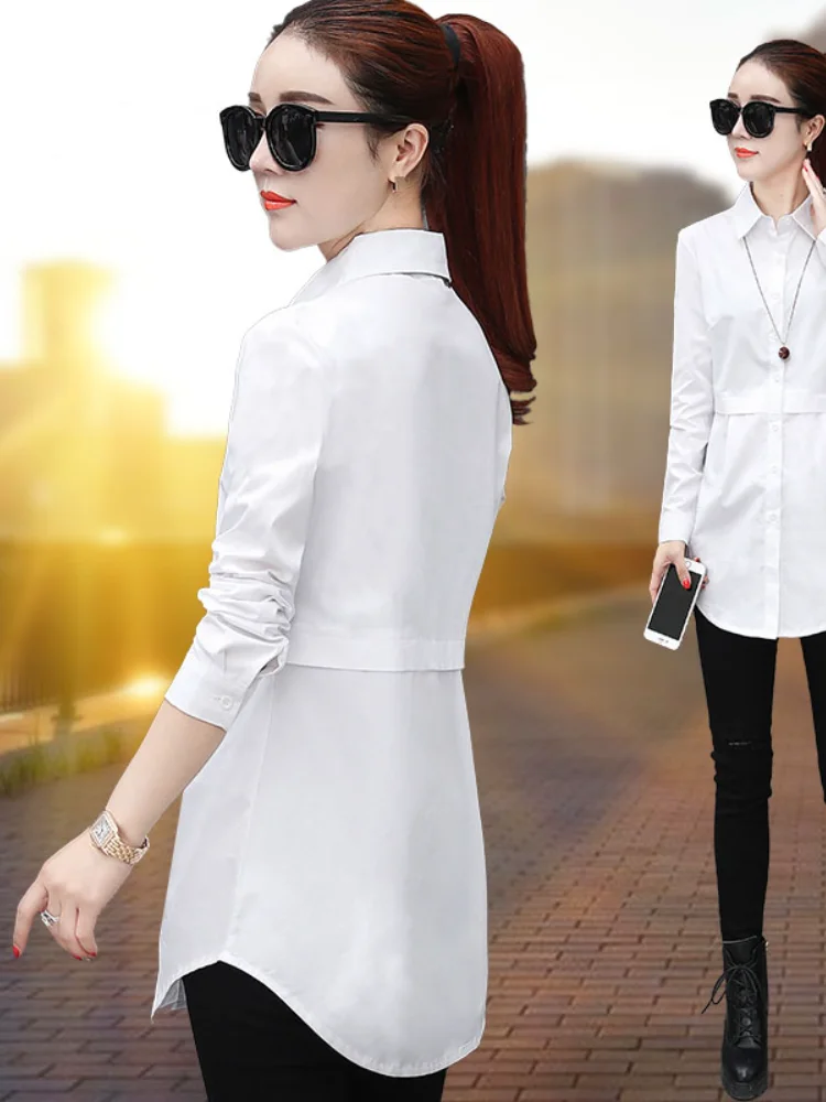 Новинка лета 2021 женская блузка и рубашки однотонная хлопковая Офисная Женская