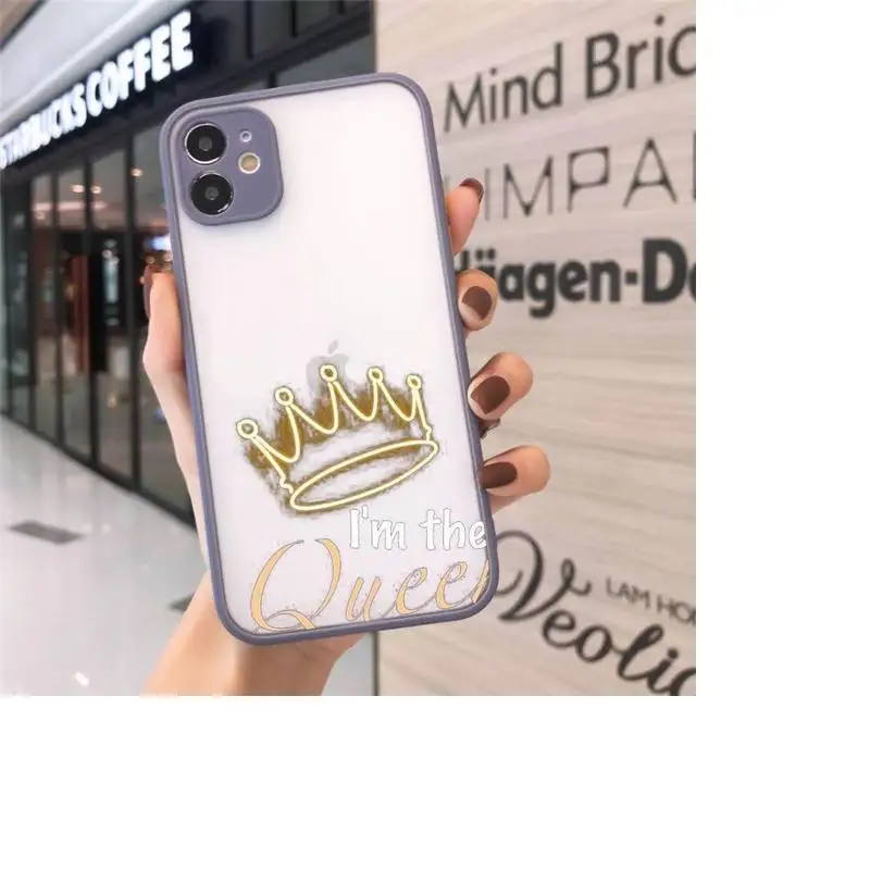 

King Queen Crown Phone Cases matte transparent For iphone 7 8 11 12 plus mini x xs xr pro max cover