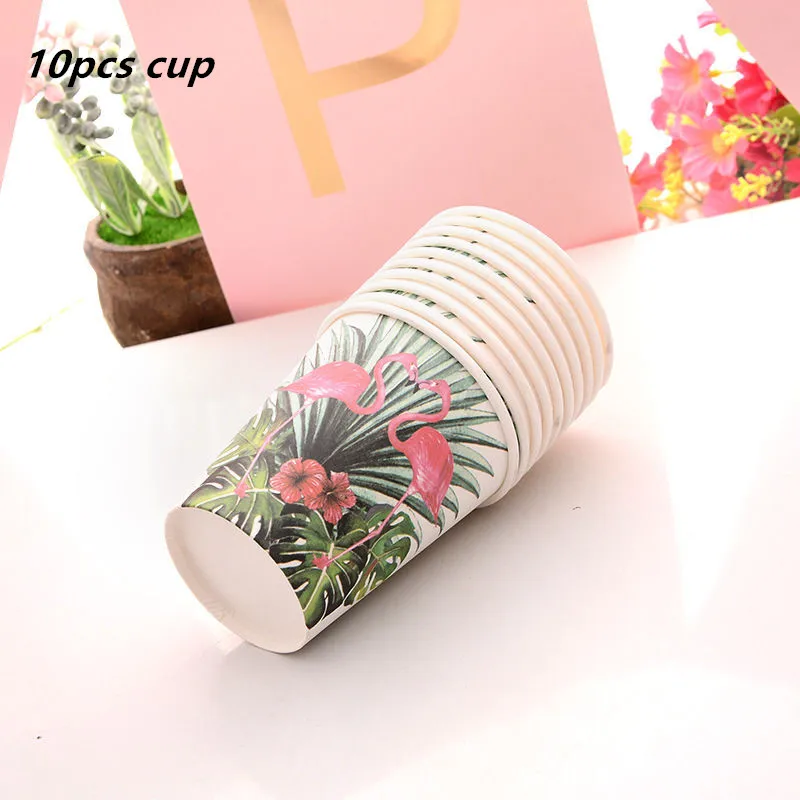 10pcs cup Гавайская летняя одноразовая посуда для дня рождения Фламинго Пальмовые Листья бумажная салфетка под тарелку кружку тропические Свадебные вечерние мероприятия - Цвет: 10pcs cup