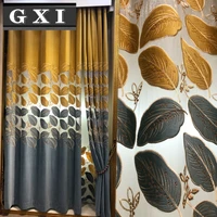 gxi luxury golden leaf semi blackout curtain for living room bedroom hollow out velvet embroidered window drapes cortinas