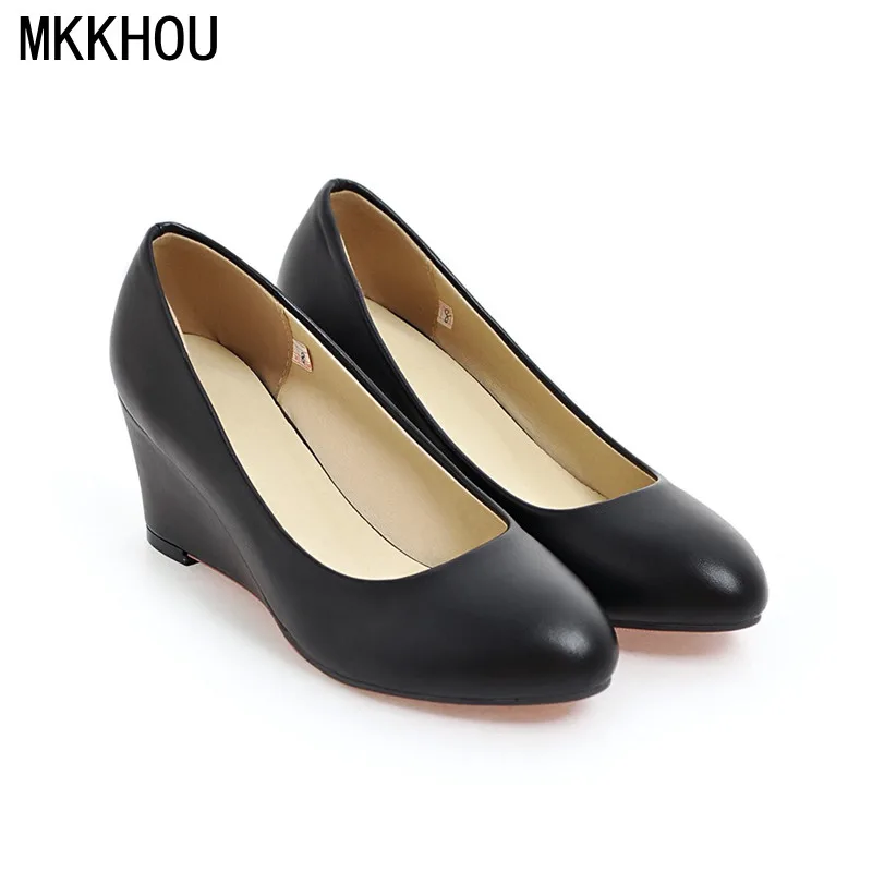 

MKKHOU Fashion Single Shoes Women's New Summer Shoes Wild Wedge Heel Mid-heel Work Commuter Shoes Women Large Size 33-43