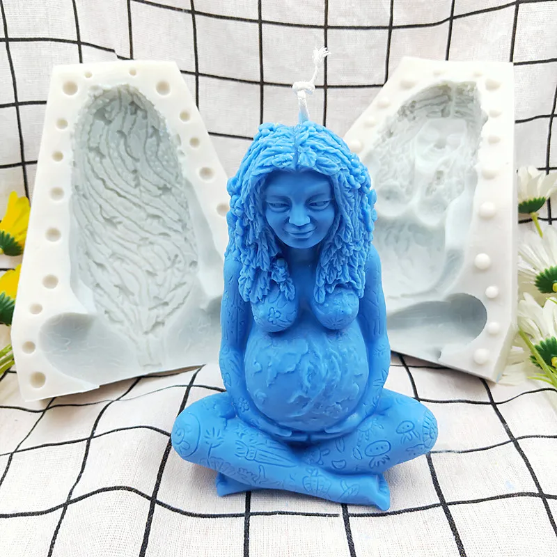 

Large Size Greek Goddness Mother Earth Resin Silicone Candle Mold Pregnant Long Hair Lady Sexy Woman DIY Mould