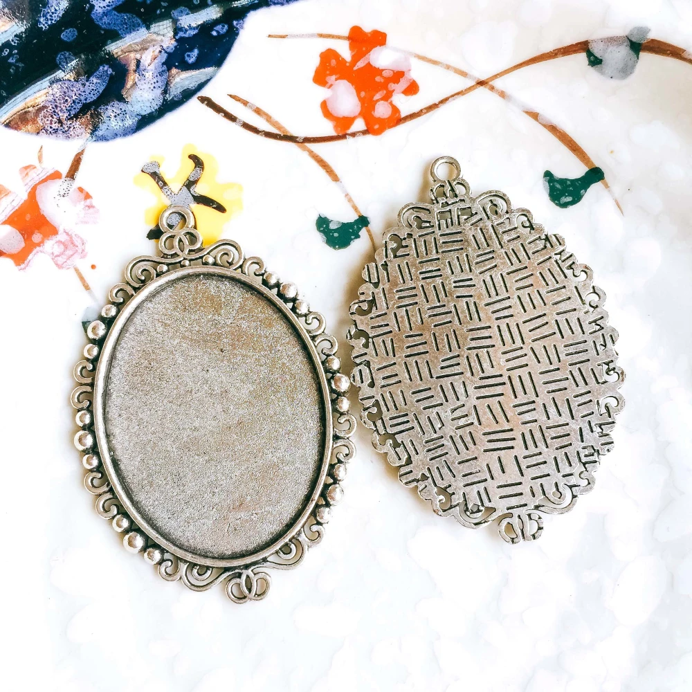 5pcs/lot 30x40mm Necklace Pendant Setting Antique Bronze Silver Color Glass Cabochon Blank Base Supplies for Jewelry T118 | Украшения и