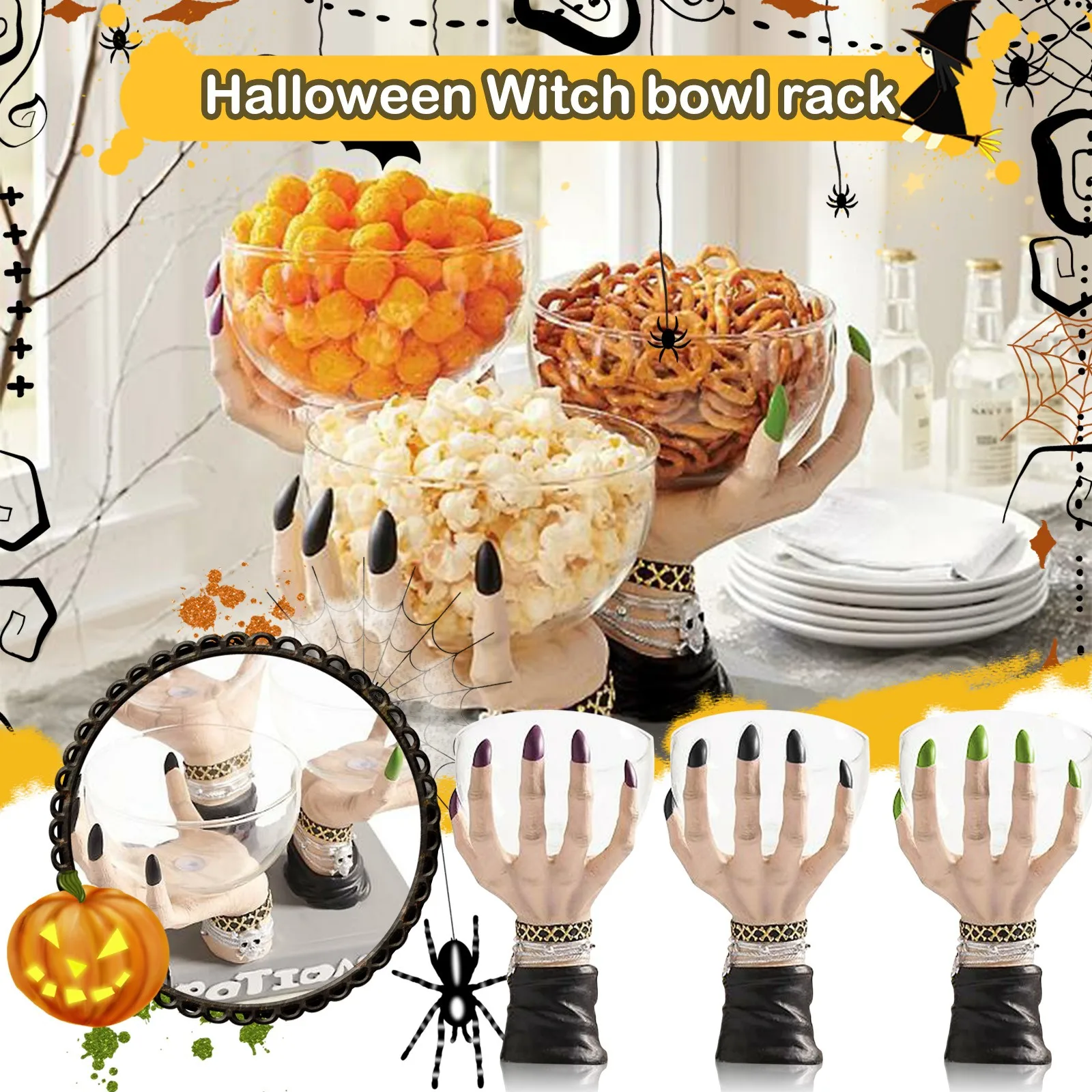 

Witch Hands Snack Bowl Stand - Halloween Creative Snack Basket,candy Holder Bowl Home Decor Halloween Decorations For Home