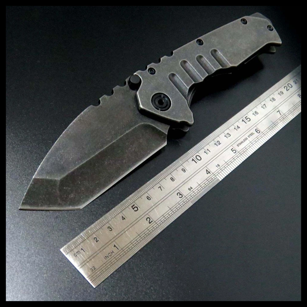 

BJL Folding Blade Knives Stone Washed Steel Handle 440 Blade Hunting Tactical Knife Outdoor Camping Knife EDC Tools MDF-3