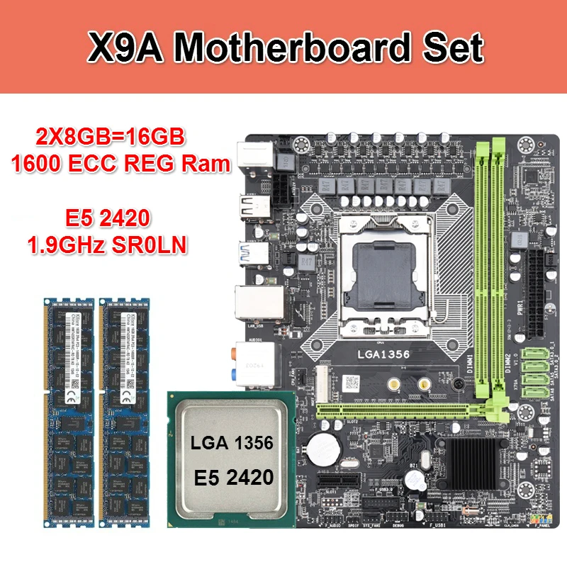 Kllisre X9A материнская плата с LGA 1356 E5 2420 C2 2x8GB = 16 Гб 1600 МГц DDR3 память ECC Reg