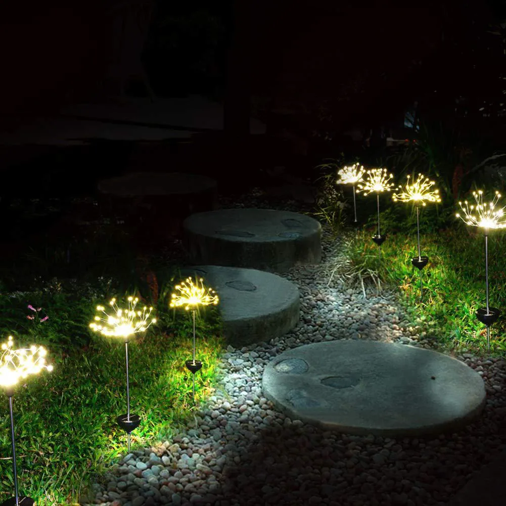 2шт 120LED Солнечный фейерверк светильник всепогодный декоративный для сада газон