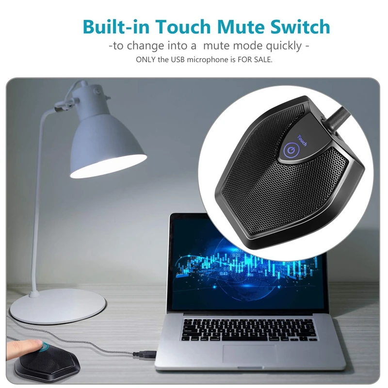 

Desktop Conference Recording Contact Microphone Touch-Sensitive Switch Microphone Touch-Mute Button with LED Indicator