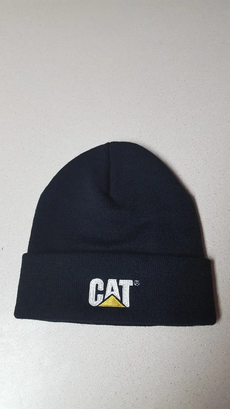 Зимние мужские трикотажные Лыжные шапки Caterpillar blk с манжетами и вышитым логотипом