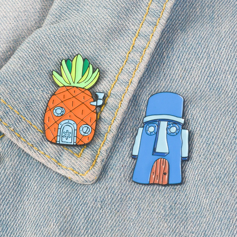 

Cartoon Character Brooch Pencil Bob Pineapple House Squidward Mermaid Barnacle Boy Masks House Patrick Start Pins Badge Gifts