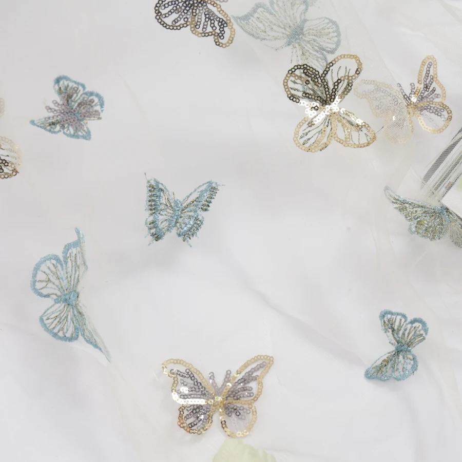 5 ярдов бабочка сетка hanfu ткань многоцветная вышивка бусина в виде бабочки
