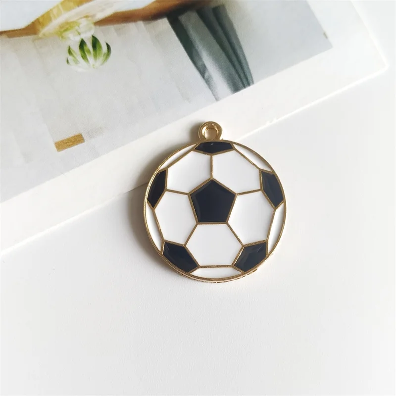 

10Pcs 25x28mm Metal Enamel Football Charms Soccer Ball Pendant Accessories For Making Earrings Necklace Bracelet DIY Jewelry New