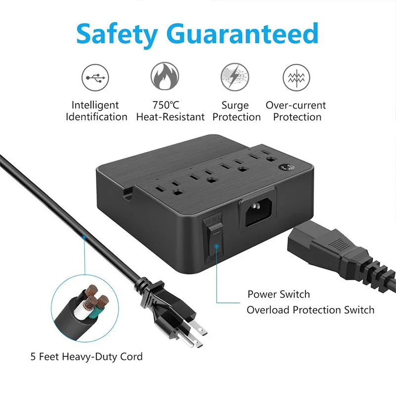 Сетевой фильтр с защитой от перенапряжения и 4 USB-портами выхода 5 футов |